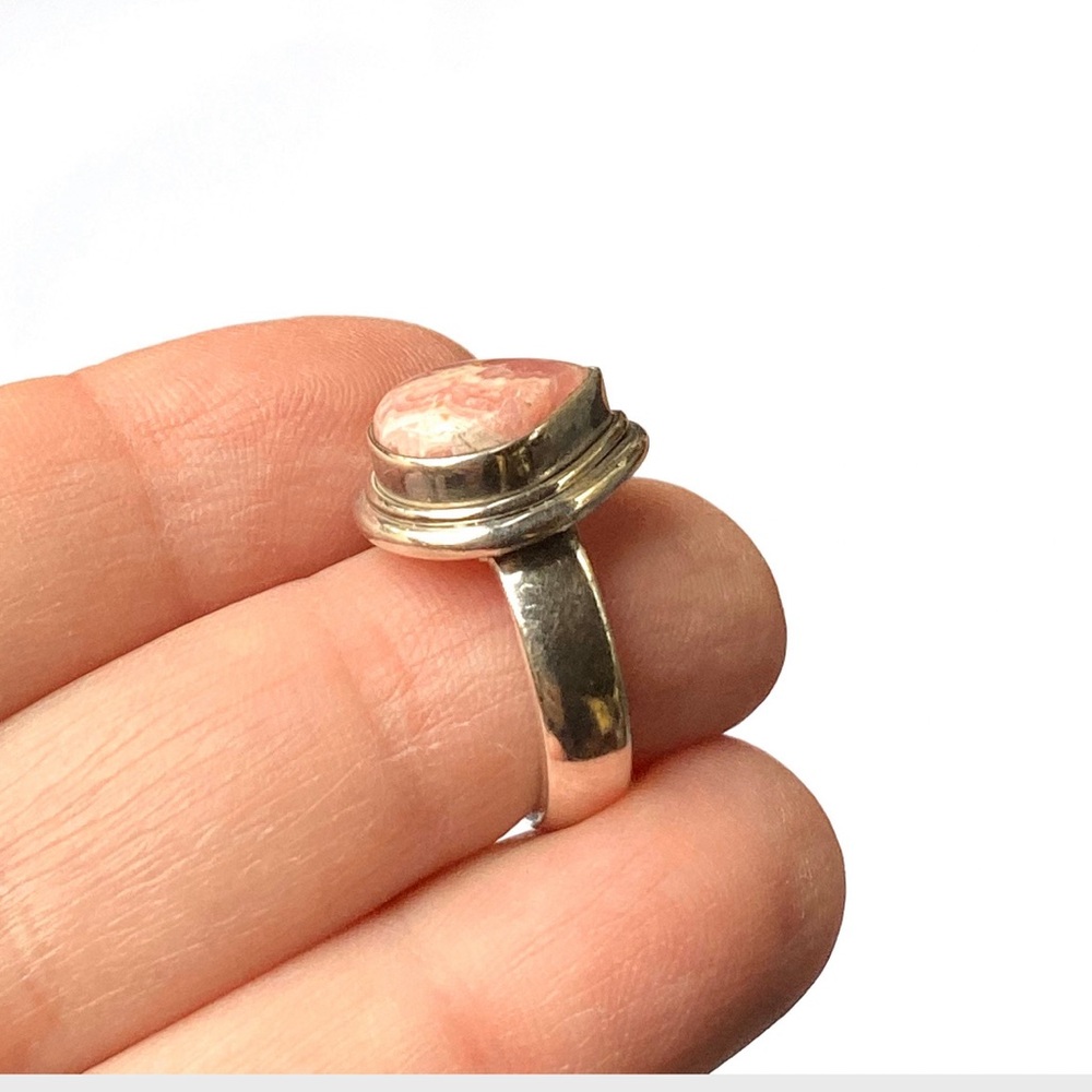 Vintage Sterling Silver Pink Rhodochrosite Ring Size 6 - Picture 7 of 9